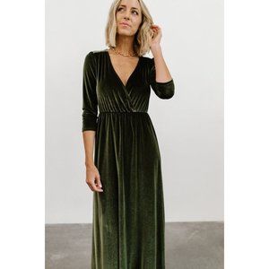 Baltic Born Dress Green Velvet Maxi 3/4 Sleeve Small